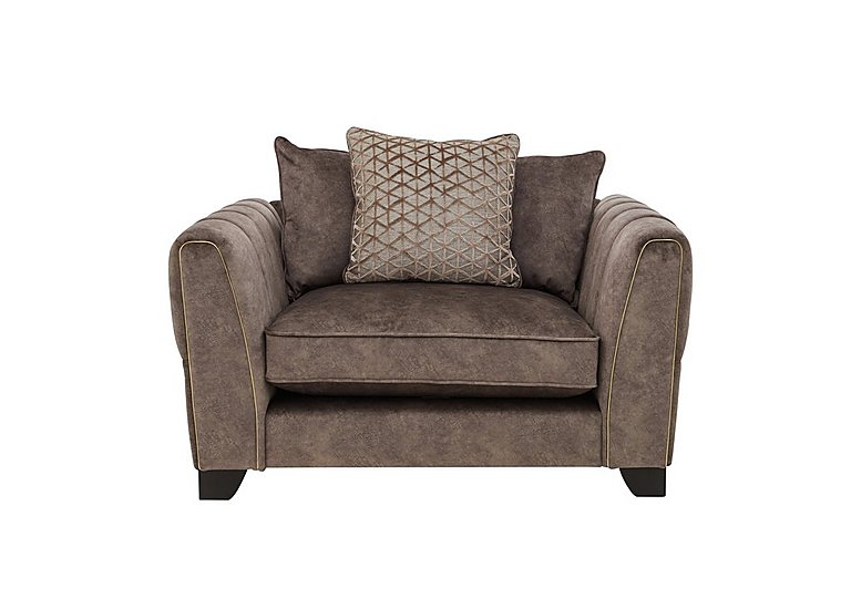 Ariana Pillow Back Fabric Snuggler Chair with Brass Insert - Dapple Chocolate with Brass Insert