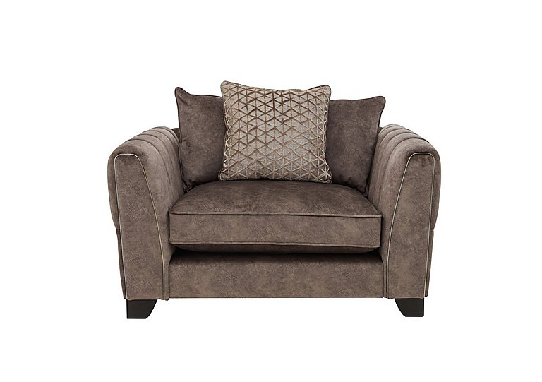 Ariana Pillow Back Fabric Snuggler Chair with Chrome Insert - Dapple Chocolate with Chrome Insert