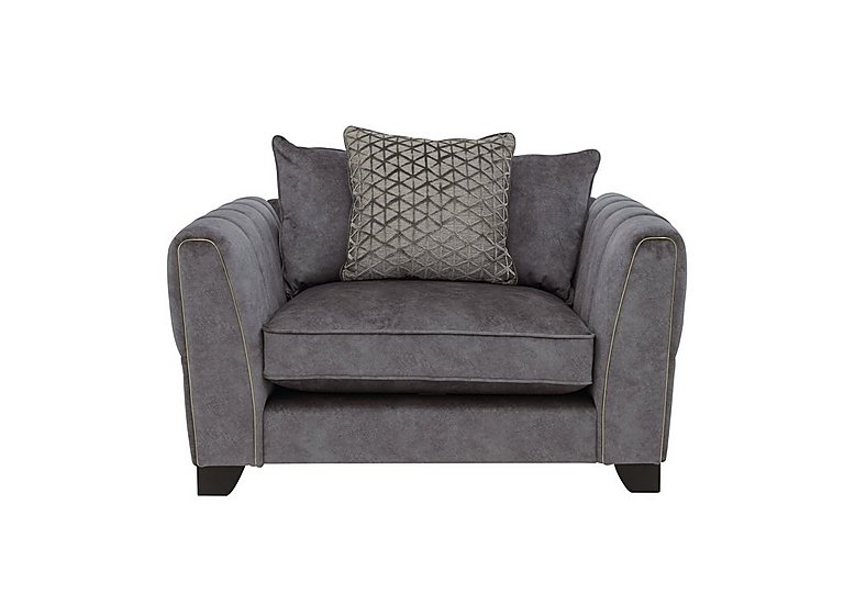Ariana Pillow Back Fabric Snuggler Chair with Brass Insert - Dapple Moleskin with Brass Insert