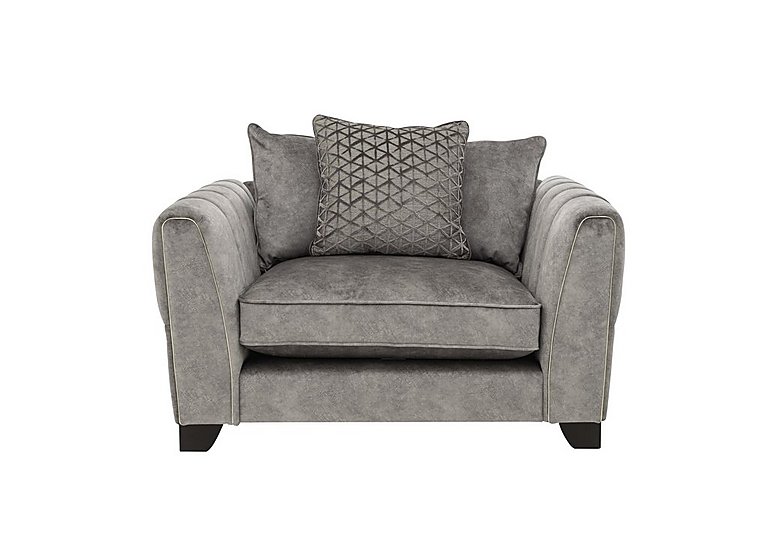 Ariana Pillow Back Fabric Snuggler Chair with Brass Insert - Dapple Silver with Brass Insert