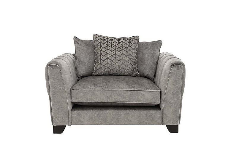 Ariana Pillow Back Fabric Snuggler Chair with Chrome Insert - Dapple Silver with Chrome Insert