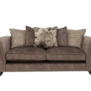 Ariana 3 Seater Fabric Pillow Back Sofa with Brass Insert  Dapple Chocolate with Brass Insert | Bed Sava