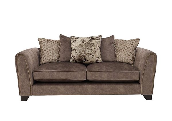 Ariana 3 Seater Fabric Pillow Back Sofa with Brass Insert  Dapple Chocolate with Brass Insert | Bed Sava