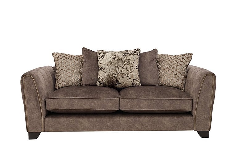 Ariana 3 Seater Fabric Pillow Back Sofa with Brass Insert - Dapple Chocolate with Brass Insert