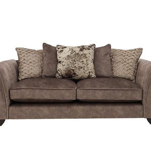 Ariana 3 Seater Fabric Pillow Back Sofa with Chrome Insert  Dapple Chocolate with Chrome Insert | Bed Sava