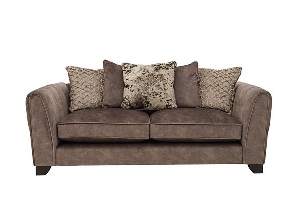 Ariana 3 Seater Fabric Pillow Back Sofa with Chrome Insert  Dapple Chocolate with Chrome Insert | Bed Sava