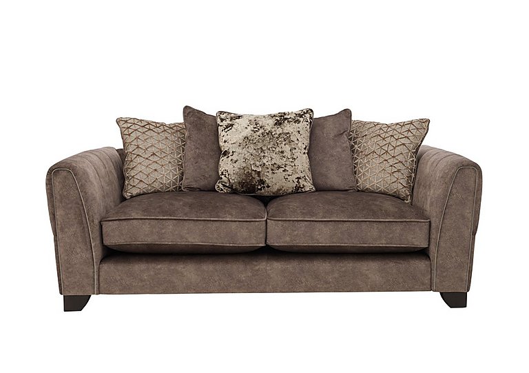 Ariana 3 Seater Fabric Pillow Back Sofa with Chrome Insert - Dapple Chocolate with Chrome Insert