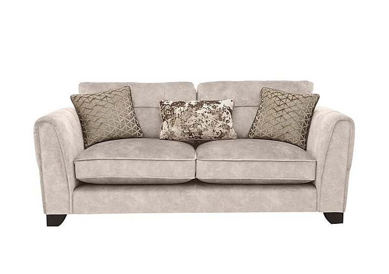 Ariana 3 Seater Fabric Classic Back Sofa with Chrome Insert - Dapple Cream with Chrome Insert
