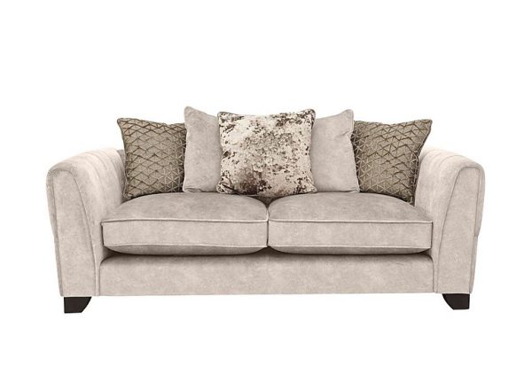 Ariana 3 Seater Fabric Pillow Back Sofa with Chrome Insert  Dapple Cream with Chrome Insert | Bed Sava
