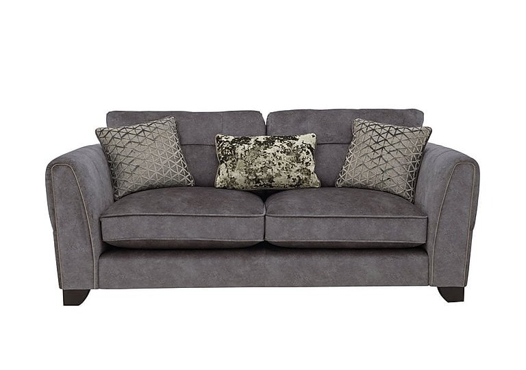 Ariana 3 Seater Fabric Classic Back Sofa with Brass Insert - Dapple Moleskin with Brass Insert