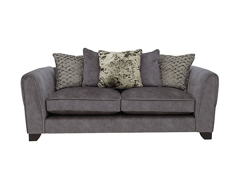 Ariana 3 Seater Fabric Pillow Back Sofa with Chrome Insert - Dapple Moleskin with Chrome Insert