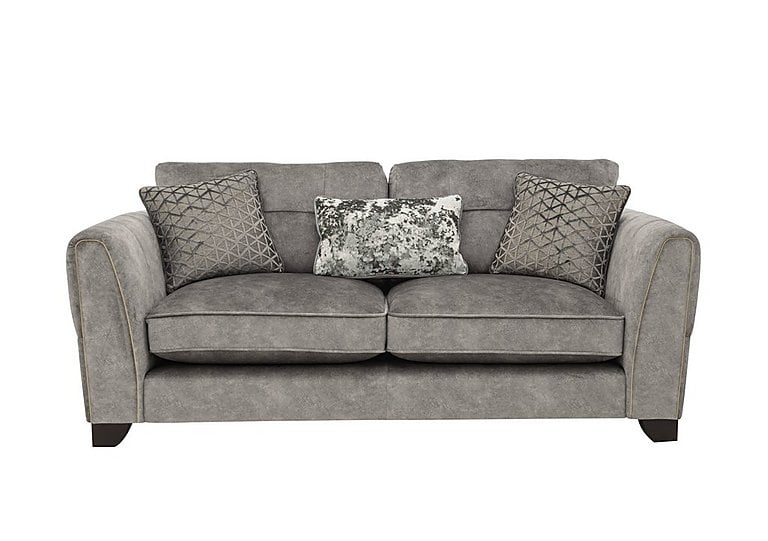 Ariana 3 Seater Fabric Classic Back Sofa with Brass Insert - Dapple Silver with Brass Insert