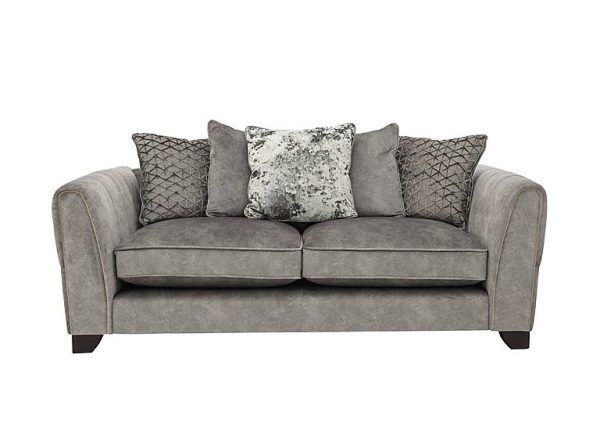 Ariana 3 Seater Fabric Pillow Back Sofa with Brass Insert  Dapple Silver with Brass Insert | Bed Sava