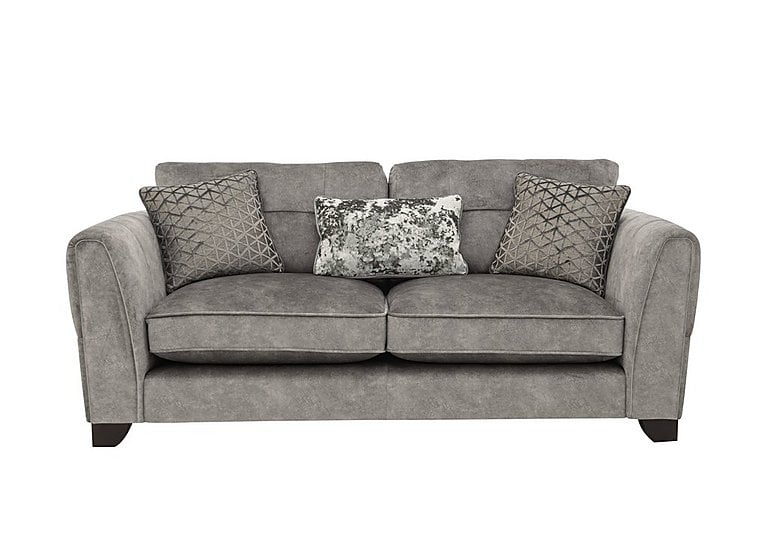 Ariana 3 Seater Fabric Classic Back Sofa with Chrome Insert - Dapple Silver with Chrome Insert