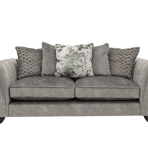 Ariana 3 Seater Fabric Pillow Back Sofa with Chrome Insert  Dapple Silver with Chrome Insert | Bed Sava