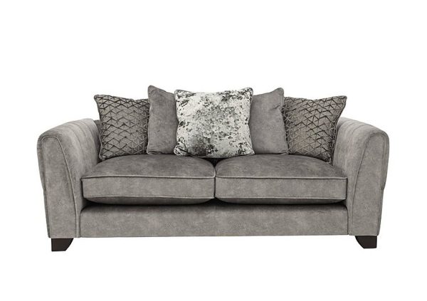 Ariana 3 Seater Fabric Pillow Back Sofa with Chrome Insert  Dapple Silver with Chrome Insert | Bed Sava