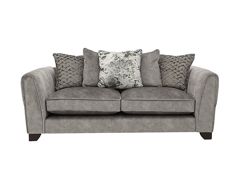 Ariana 3 Seater Fabric Pillow Back Sofa with Chrome Insert - Dapple Silver with Chrome Insert