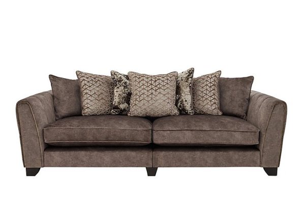 Ariana 4 Seater Fabric Pillow Back Split Frame Sofa with Brass Insert  Dapple Chocolate with Brass Insert | Bed Sava
