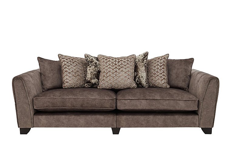 Ariana 4 Seater Fabric Pillow Back Split Frame Sofa with Chrome Insert - Dapple Chocolate with Chrome Insert