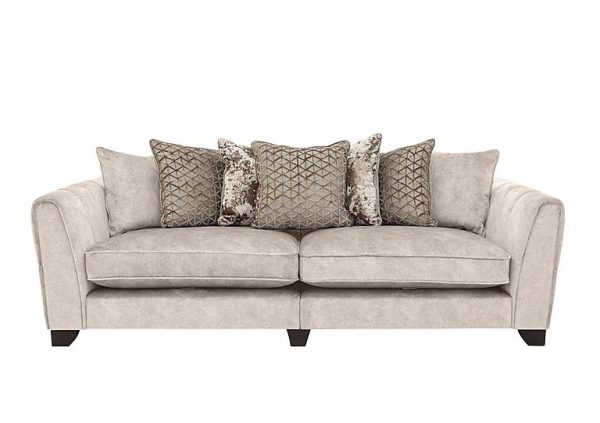 Ariana 4 Seater Fabric Pillow Back Split Frame Sofa with Chrome Insert  Dapple Cream with Chrome Insert | Bed Sava