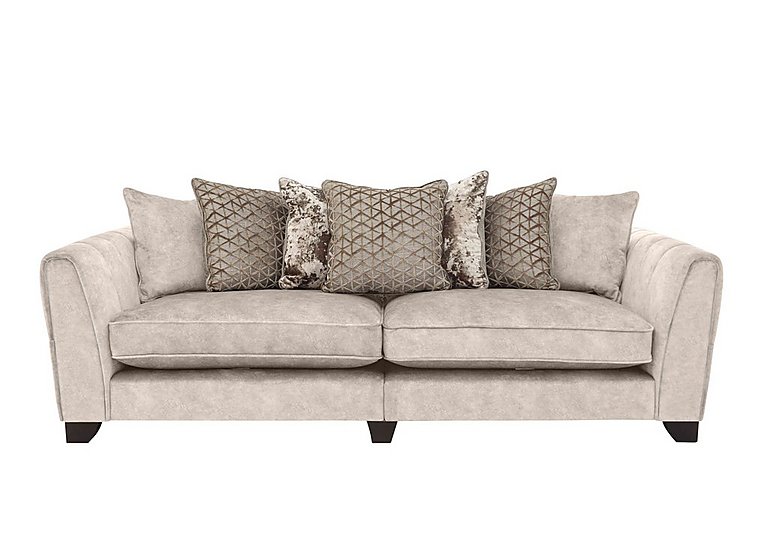 Ariana 4 Seater Fabric Pillow Back Split Frame Sofa with Chrome Insert - Dapple Cream with Chrome Insert