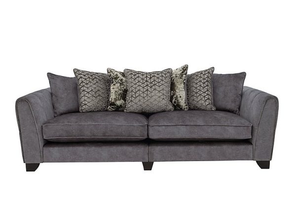Ariana 4 Seater Fabric Pillow Back Split Frame Sofa with Chrome Insert  Dapple Moleskin with Chrome Insert | Bed Sava