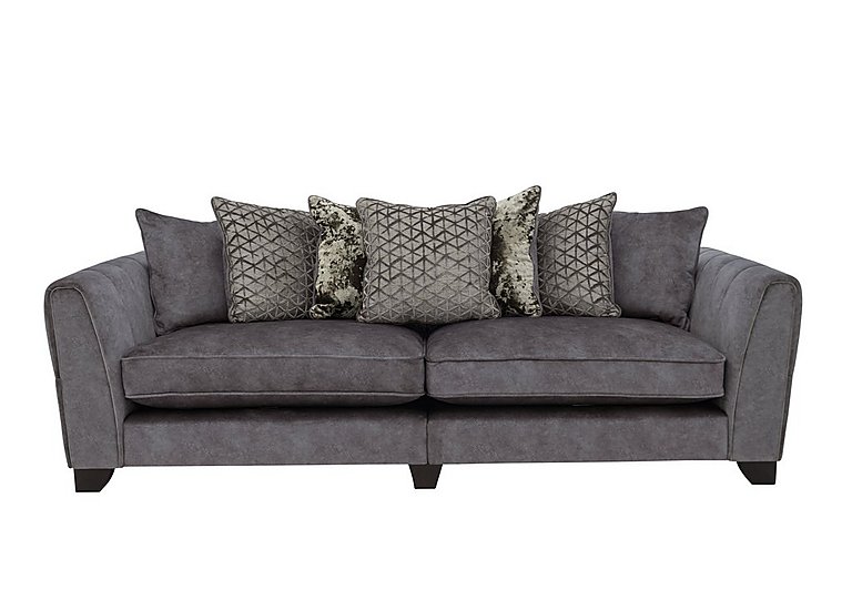 Ariana 4 Seater Fabric Pillow Back Split Frame Sofa with Chrome Insert - Dapple Moleskin with Chrome Insert
