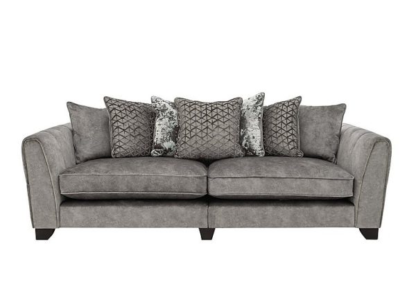 Ariana 4 Seater Fabric Pillow Back Split Frame Sofa with Brass Insert  Dapple Silver with Brass Insert | Bed Sava