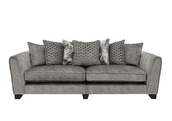 Ariana 4 Seater Fabric Pillow Back Split Frame Sofa with Chrome Insert  Dapple Silver with Chrome Insert | Bed Sava