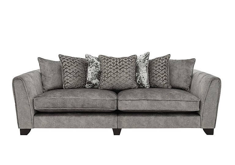 Ariana 4 Seater Fabric Pillow Back Split Frame Sofa with Chrome Insert - Dapple Silver with Chrome Insert