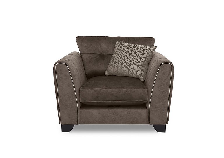 Ariana Fabric Classic Back Armchair with Chrome Insert - Dapple Chocolate with Chrome Insert