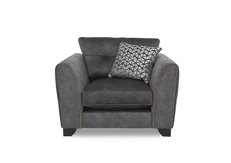 Ariana Fabric Classic Back Armchair with Brass Insert - Dapple Moleskin with Brass Insert