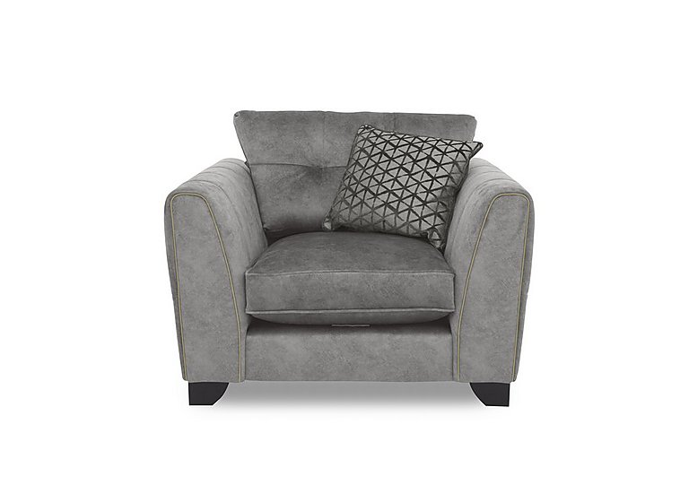 Ariana Fabric Classic Back Armchair with Brass Insert - Dapple Silver with Brass Insert