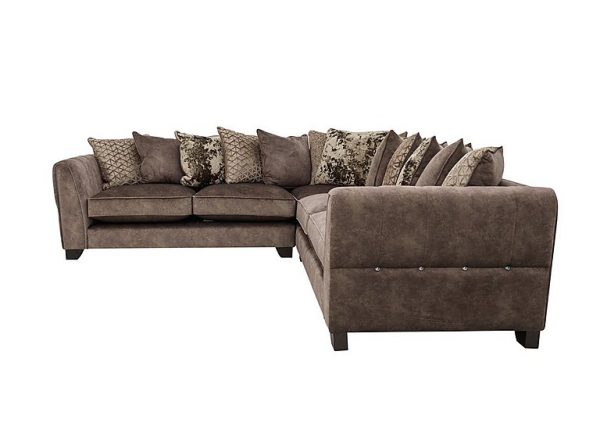 Ariana Large Fabric Pillow Back Corner Sofa with Chrome Insert  Dapple Chocolate with Chrome Insert | Bed Sava