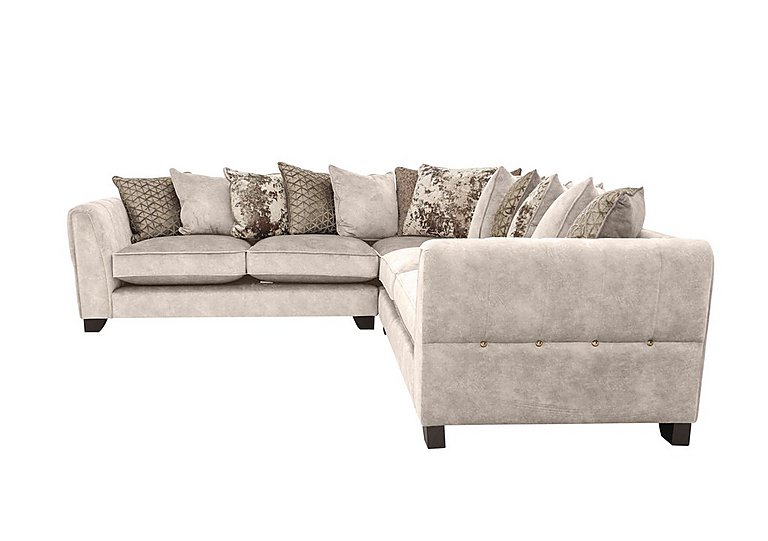 Ariana Large Fabric Pillow Back Corner Sofa with Brass Insert - Dapple Cream with Brass Insert