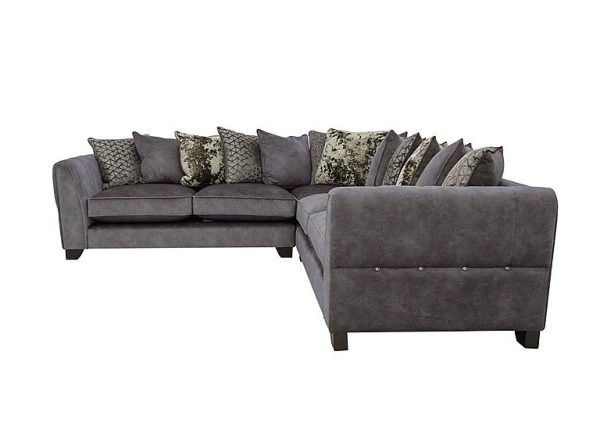 Ariana Large Fabric Pillow Back Corner Sofa with Chrome Insert  Dapple Moleskin with Chrome Insert | Bed Sava