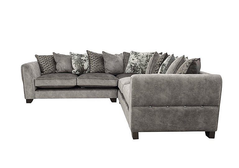 Ariana Large Fabric Pillow Back Corner Sofa with Chrome Insert - Dapple Silver with Chrome Insert