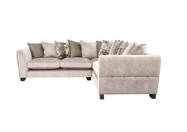 Ariana Small Fabric Pillow Back Right Hand Facing Corner Sofa with Chrome Insert  Dapple Cream with Chrome Insert | Bed Sava