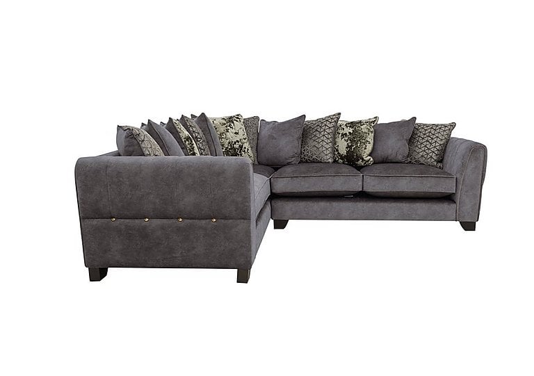 Ariana Small Fabric Pillow Back Left Hand Facing Corner Sofa with Brass Insert - Dapple Moleskin with Brass Insert