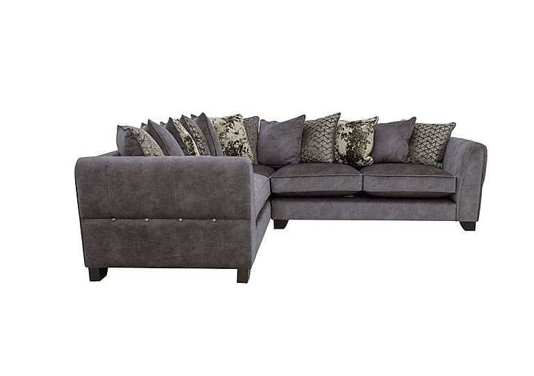 Ariana Small Fabric Pillow Back Left Hand Facing Corner Sofa with Chrome Insert - Dapple Moleskin with Chrome Insert