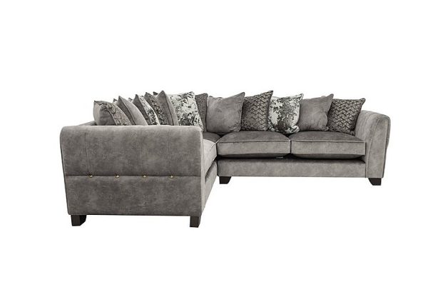 Ariana Small Fabric Pillow Back Left Hand Facing Corner Sofa with Brass Insert  Dapple Silver with Brass Insert | Bed Sava