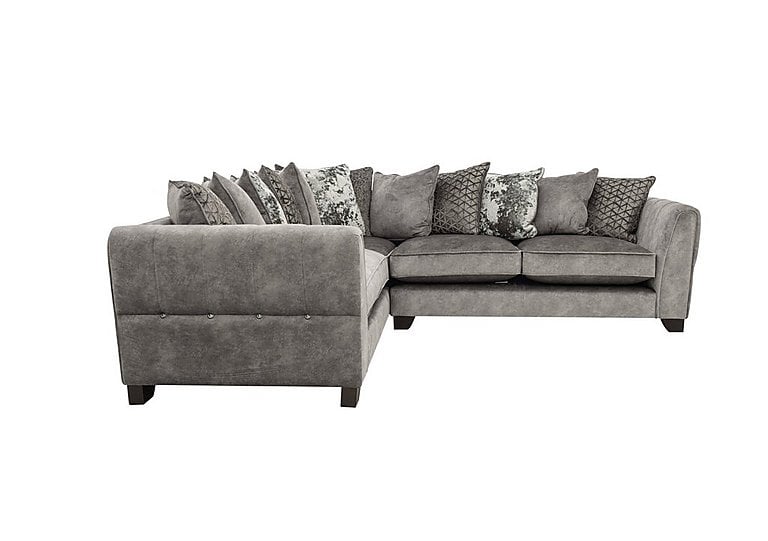 Ariana Small Fabric Pillow Back Left Hand Facing Corner Sofa with Chrome Insert - Dapple Silver with Chrome Insert