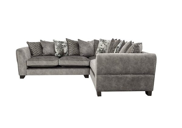 Ariana Small Fabric Pillow Back Right Hand Facing Corner Sofa with Chrome Insert  Dapple Silver with Chrome Insert | Bed Sava