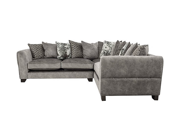 Ariana Small Fabric Pillow Back Right Hand Facing Corner Sofa with Chrome Insert - Dapple Silver with Chrome Insert