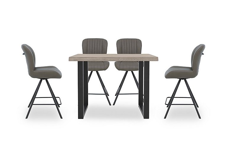 Bodahl - Compact Terra 140cm Raw Edge Table with 4 Grey Swivel Bar Stools - White Wash