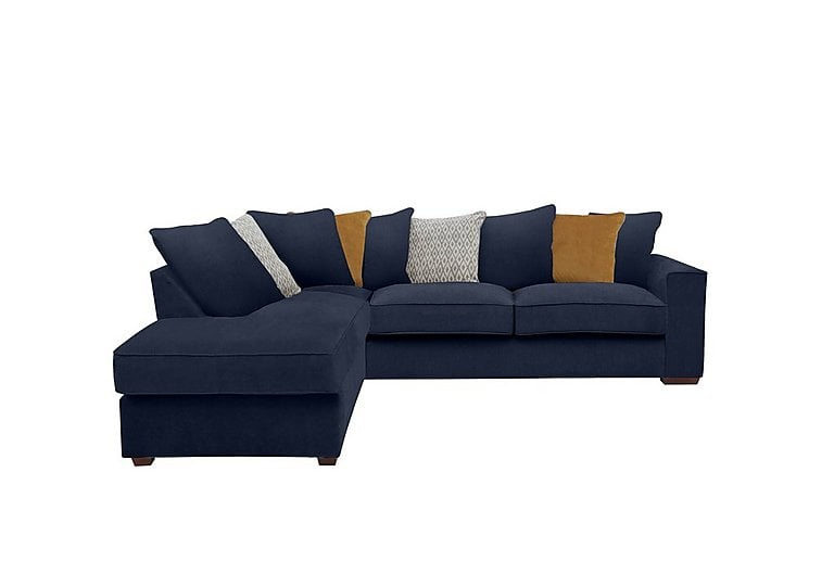 Cory Fabric Left Hand Facing Corner Chaise Scatter Back Sofa - Cosmo Navy & Mustard Pack