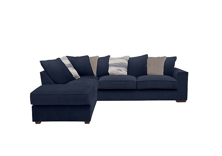 Cory Fabric Left Hand Facing Corner Chaise Scatter Back Sofa - Cosmo Navy & Natural Pack