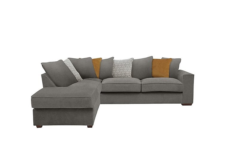 Cory Fabric Left Hand Facing Corner Chaise Scatter Back Sofa - Cosmo Pewter & Mustard Pack