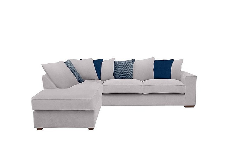 Cory Fabric Left Hand Facing Corner Chaise Scatter Back Sofa - Cosmo Silver & Blue Pack