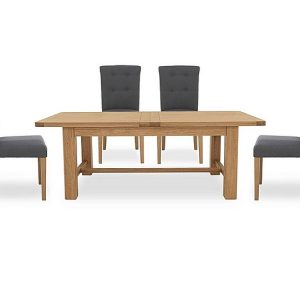 Furnitureland  Augusta Large Rectangular Extending Dining Table and 4 Roll Back Upholstered Chairs  Anthracite | Bed Sava